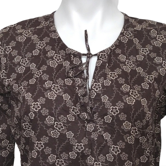 Athleta Brown And Tan Floral Print Long Sleeve V-Neck Tunic Top - Size Medium - Picture 3 of 9